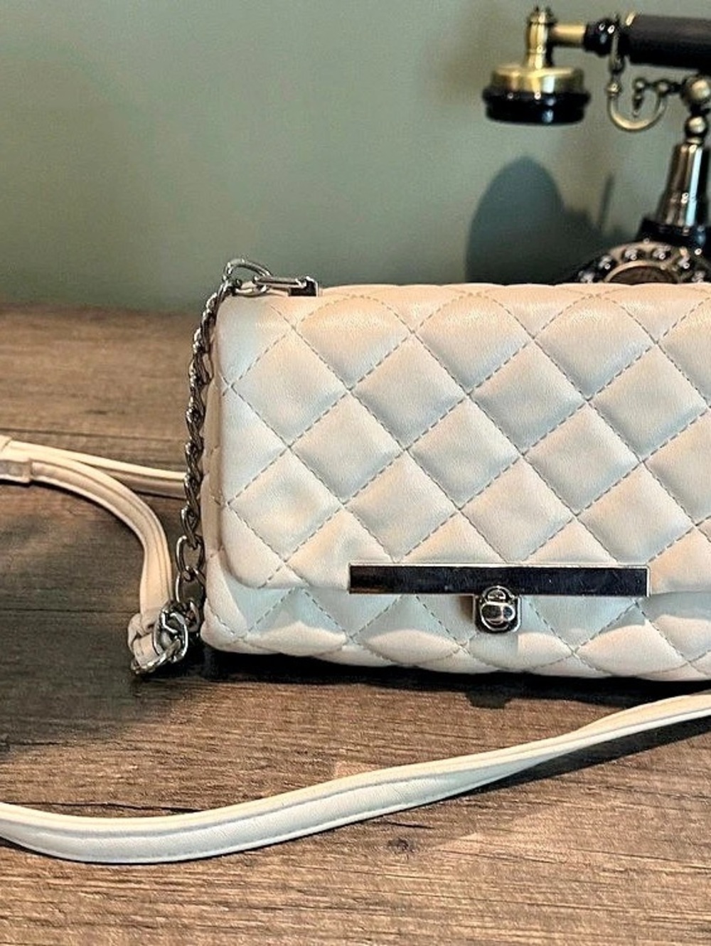 Steve Madden Quilted Crossbody Bag in White
